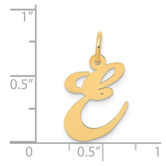 14k Yellow Gold, Ella Collection Medium Fancy Script Initial E Pendant - Picture 3 of 4